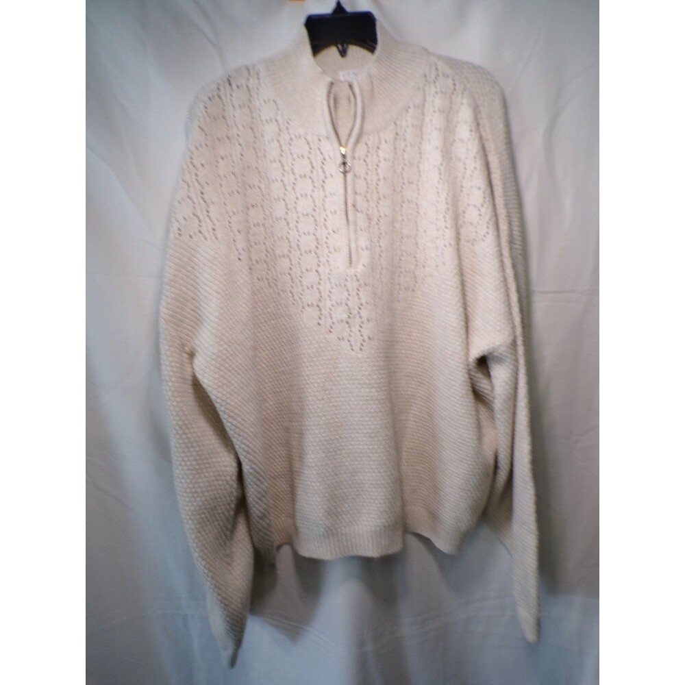 VENUS Women's 2X Cream Pointelle Knit Quarter Zip Pullover Sweater